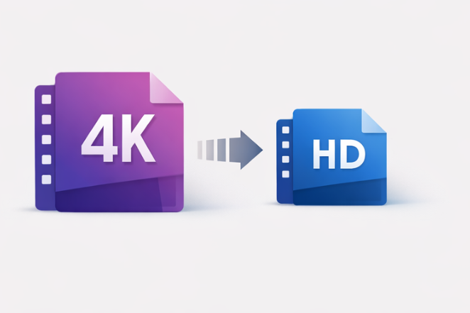 comparison graphic of large 4K iPhone video file being compressed into a smaller 1080p file